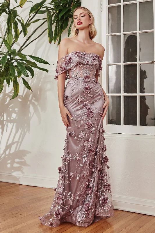 Cinderella Divine J832 Long Floral Fitted Long Prom Dress Mauve