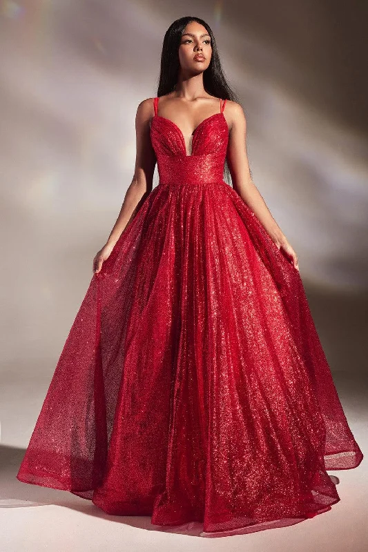 Cinderella Divine 996 Long Layered Glittered Ball Gown Red