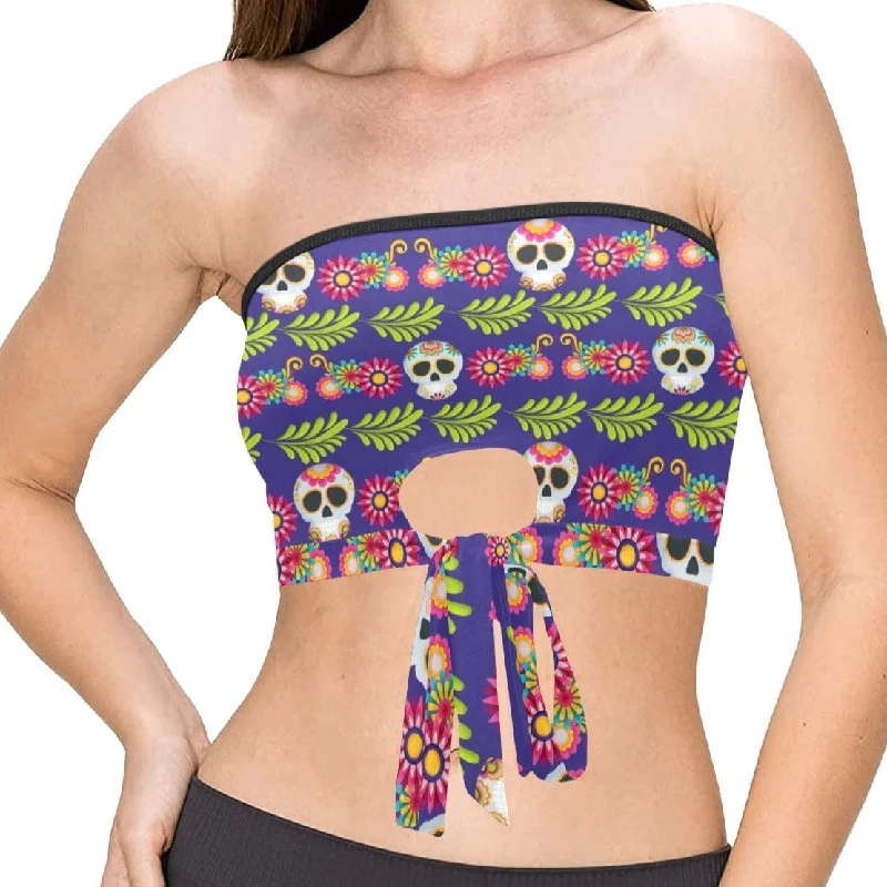 Colorful Floral Skull Women's Tie Bandeau Top