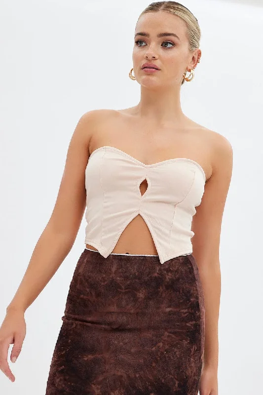 Beige Keyhole Bandeau Top Sweetheart