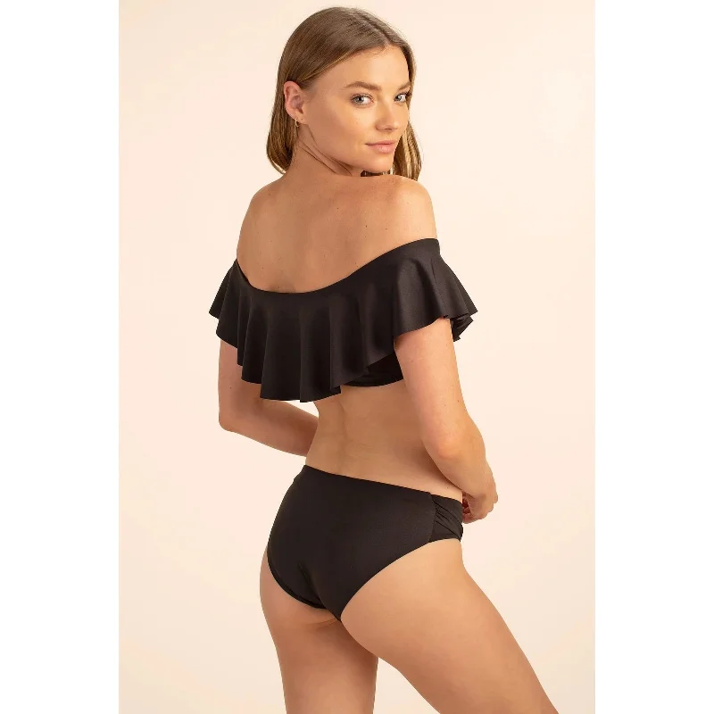 Trina Turk Women's Swim Monaco Solids Off The Shoulder Ruffle Bandeau Top Black Size 4