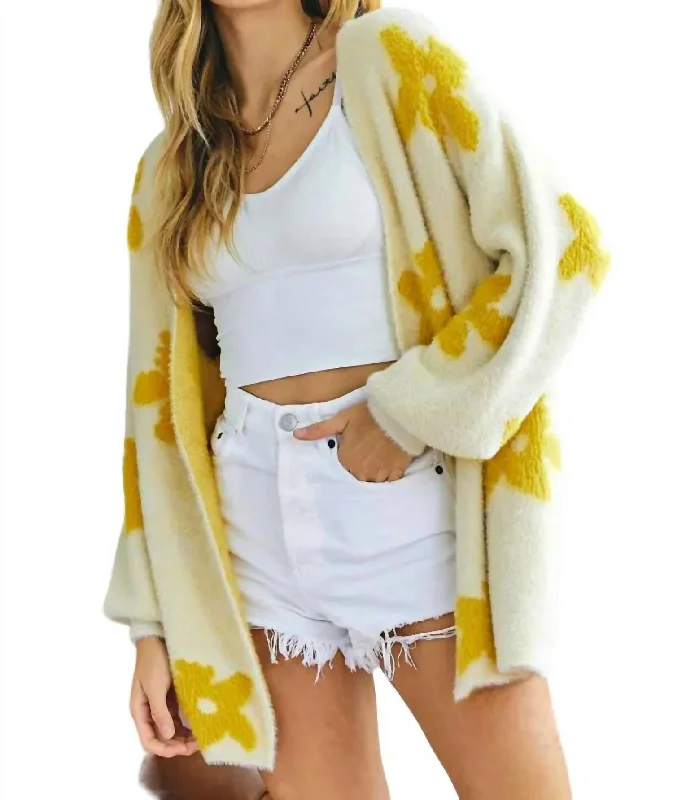 Aurora Floral Printed Cardigan In Yellow