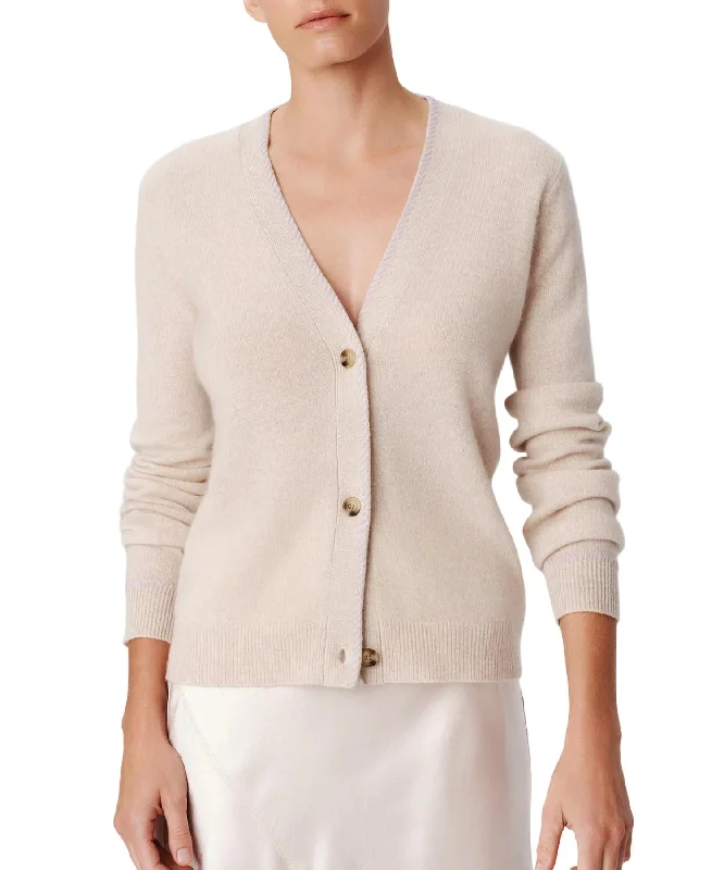 Cashmere Long Sleeve Cardigan In Soft Oatmeal