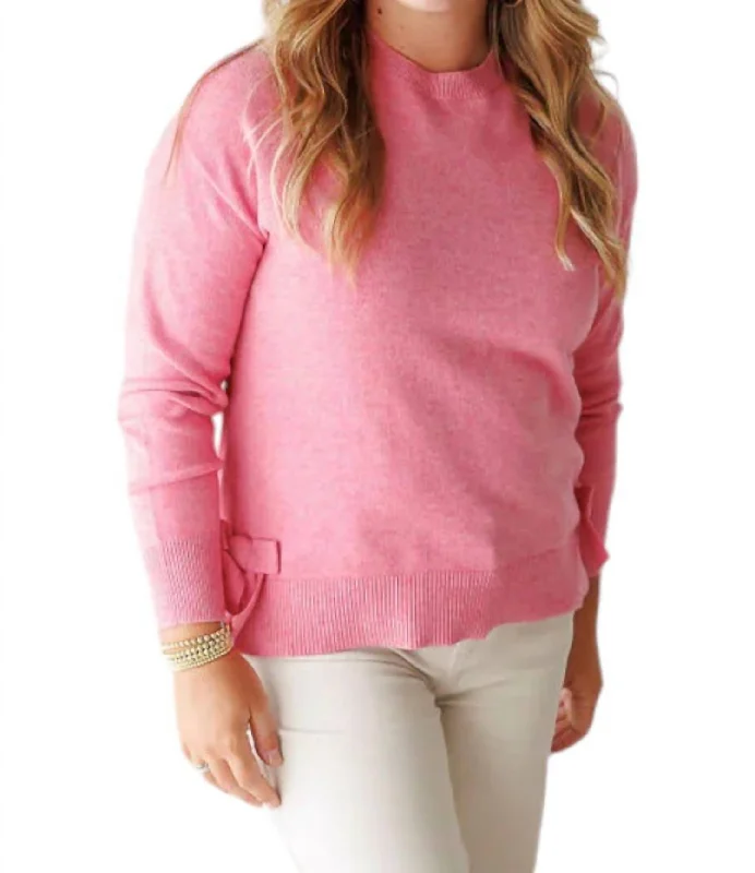 Crew Neck Sweater With Bow Side Detail In Pink