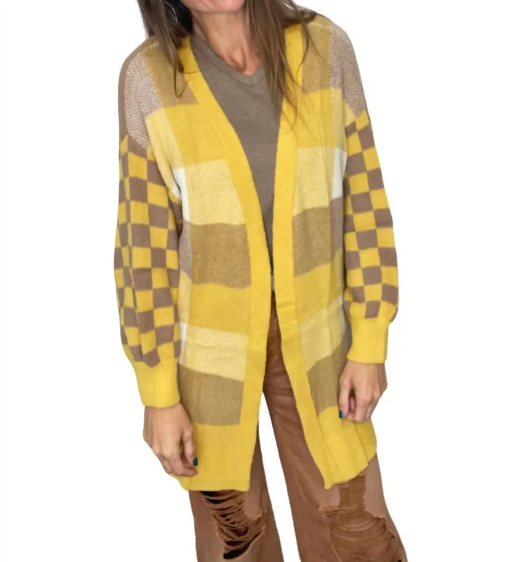 Patricia Oversized Cardigan In Mustard/mocha/ivory