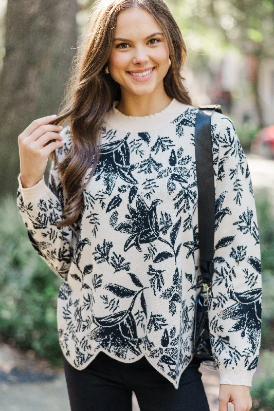 Work It Out Taupe White Floral Sweater