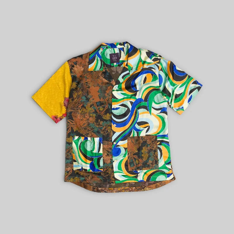 Silk Patchwork Camp Shirt with Pockets