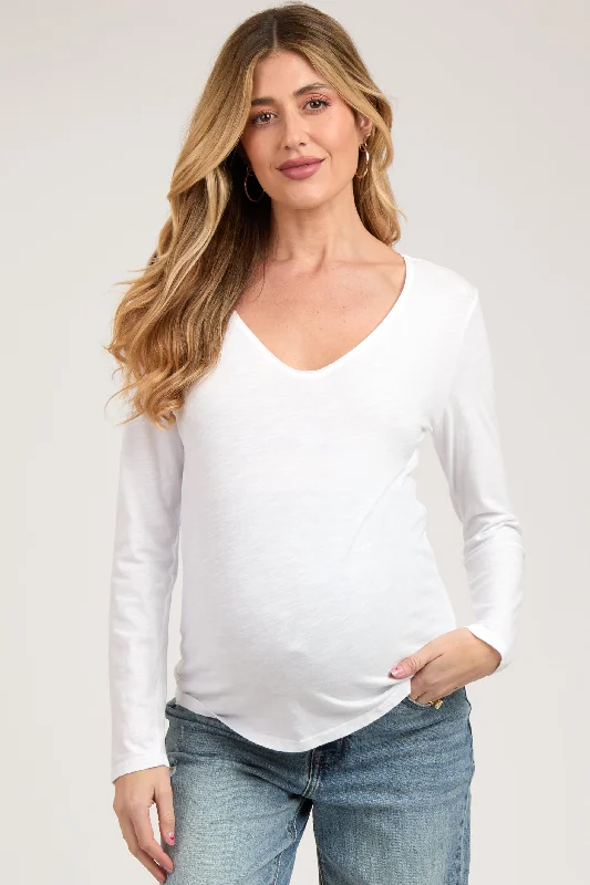 White Long Sleeve Maternity Shirt