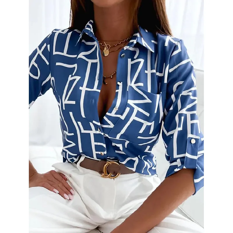 Women's Blouse Shirt Button Pocket Long Sleeve