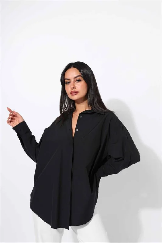 Women's Hidden Button Shirt Black