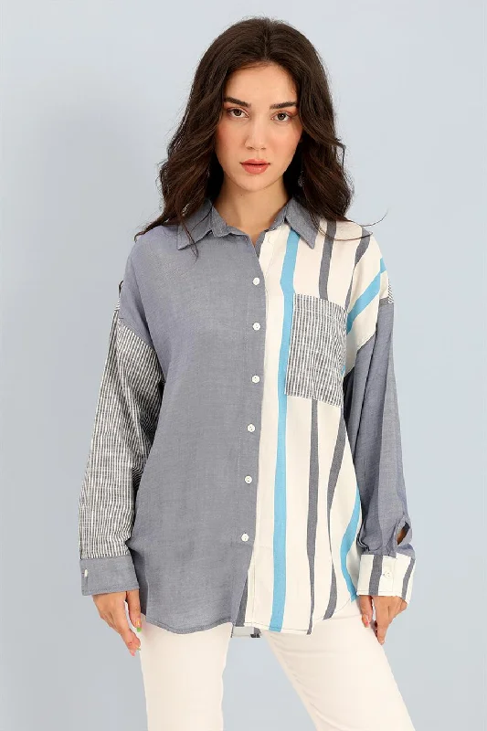 Women's Shirt with Pockets Garnish - Blue