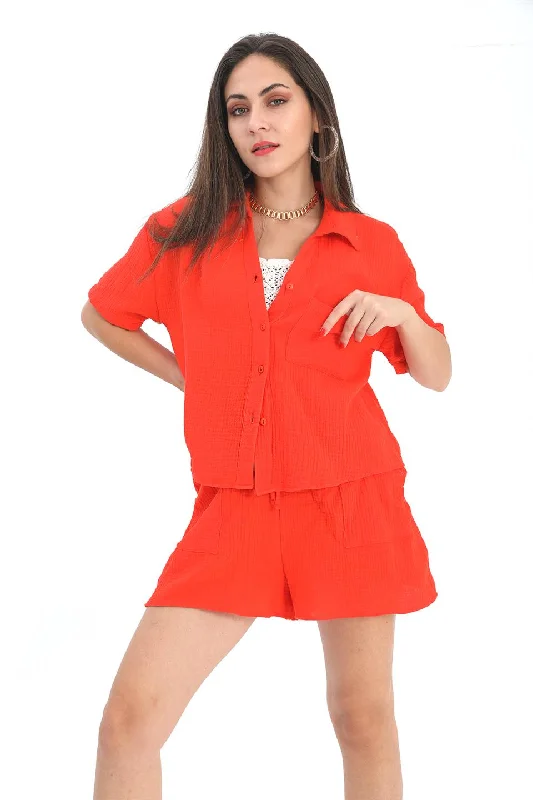 Women's Suit Muslin Shirt Shorts - Orange