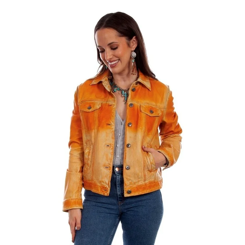 Scully Western Jacket Womens Leather Denim Ombre Butterscotch F0_L1078