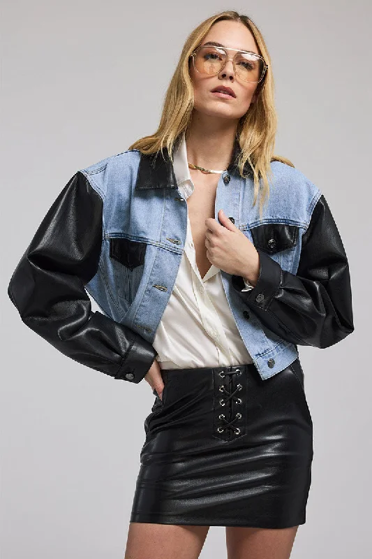 VALEX VEGAN LEATHER COMBO DENIM JACKET