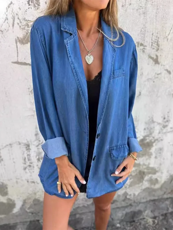 Casual loose lapel suit collar denim jacket