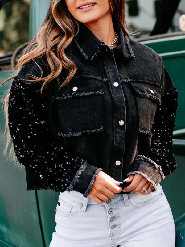 New women's sequined short denim jacket