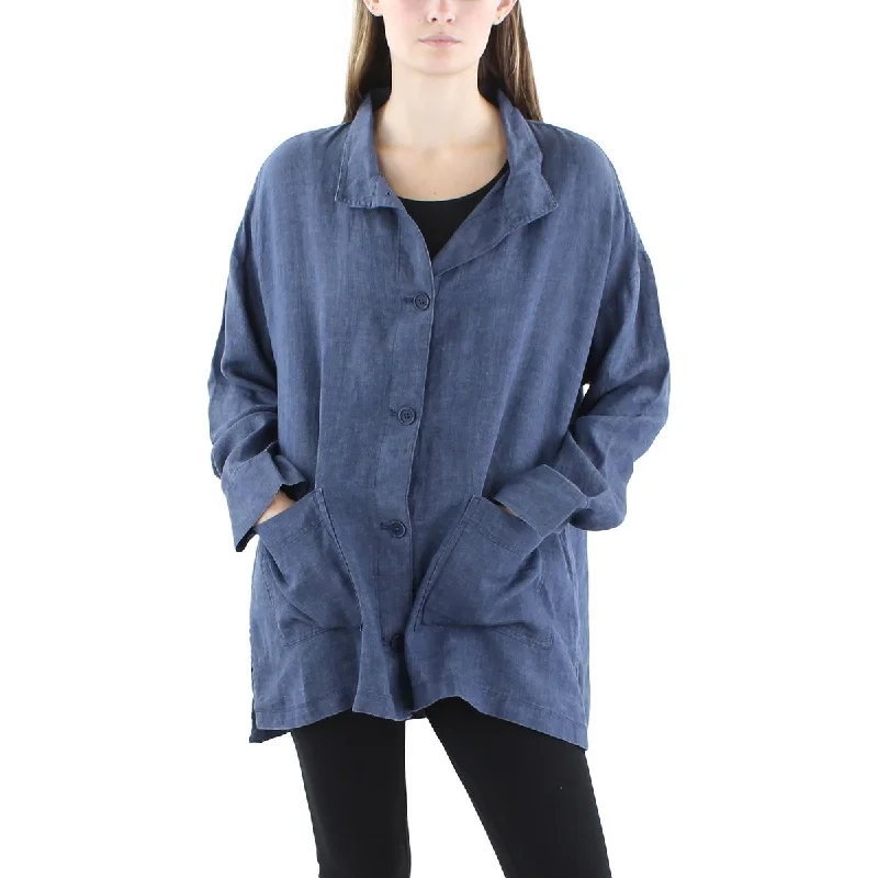 Womens Collared 100% Linen Denim Jacket