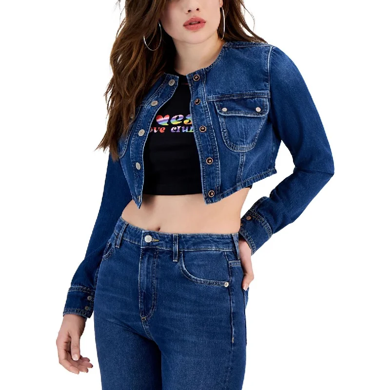 Lyssa Womens Collarless Short Denim Jacket