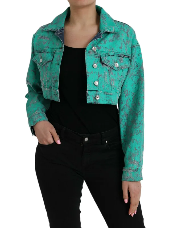 Dolce & Gabbana  Women's Teal Cropped Denim Jacket