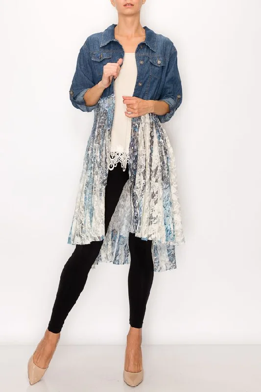 Denim & Lace Duster, Navy