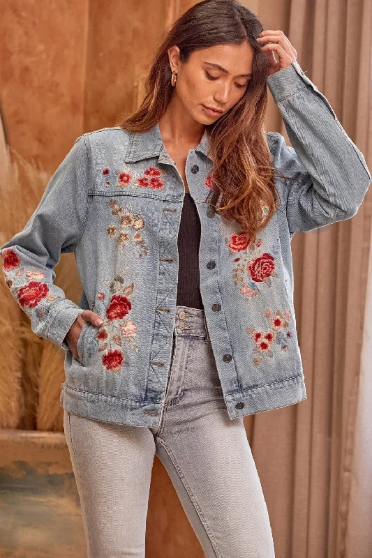 Floral Embroidered Denim Jacket