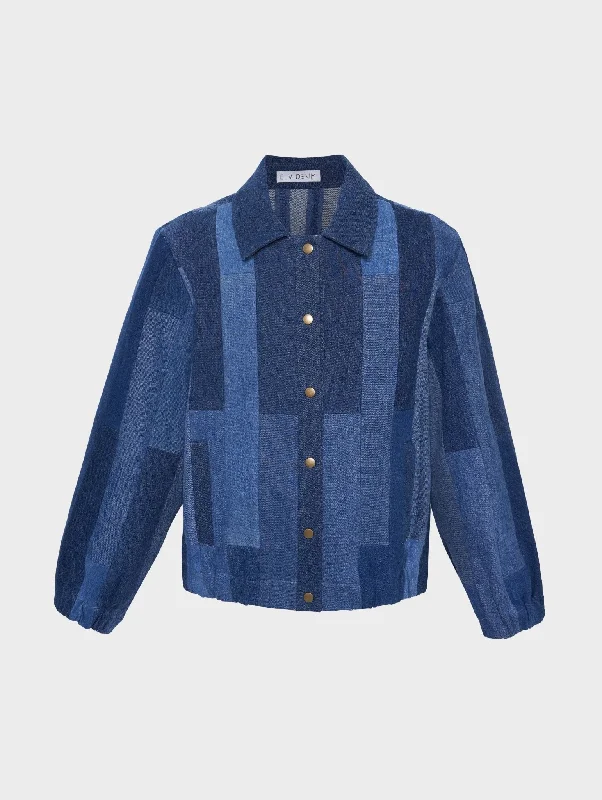 Kara Bomber Jacket Tessellated Denim Patchwork