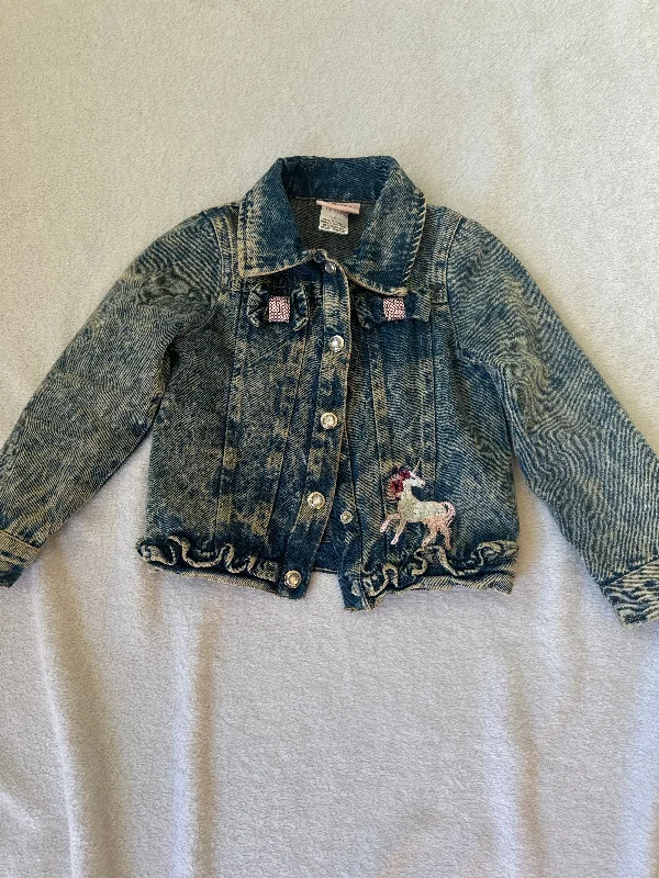 Little Lass Unicorn Embroidered Denim Jacket with Snap Closures 4T