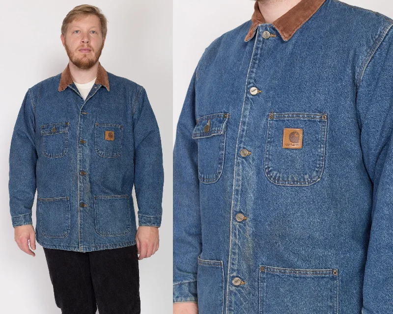 XL 90s Carhartt Denim Blanket Lined Chore Coat