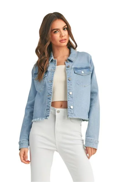 Fitted Fray Jacket In Light Denim For Women