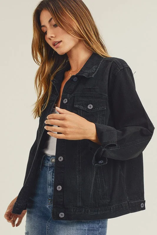 Womens Mittoshop RELAXED FIT VINTAGE DENIM TRUCKER JACKET in black