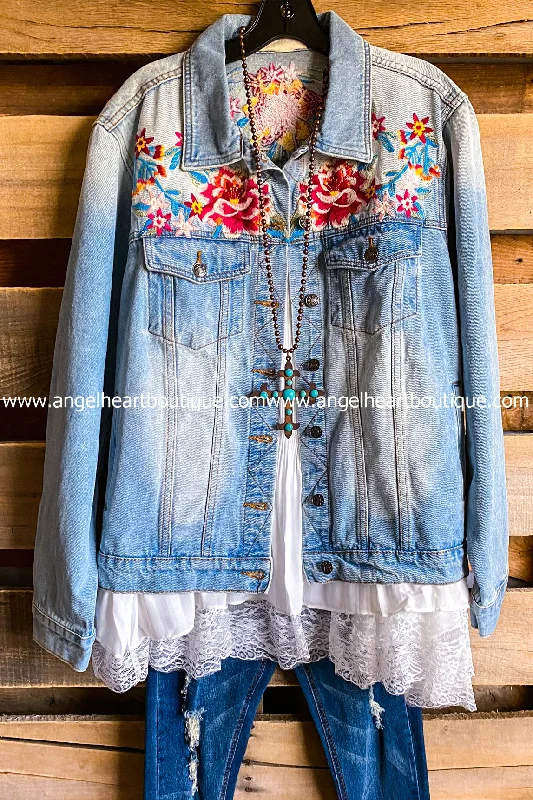 AHB EXCLUSIVE: Lead Me With Love Embroidered Jean Denim Jacket - Denim