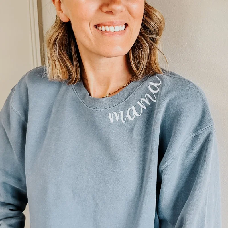 Custom Mama Embroidered Crewneck - Slate Blue