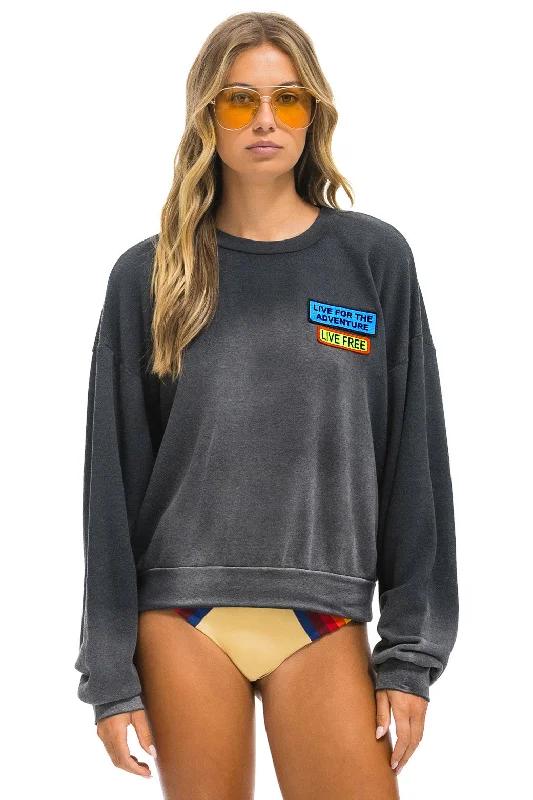 LIVE FREE + ADVENTURE PATCH RELAXED CREW SWEATSHIRT - FADED SMOKE