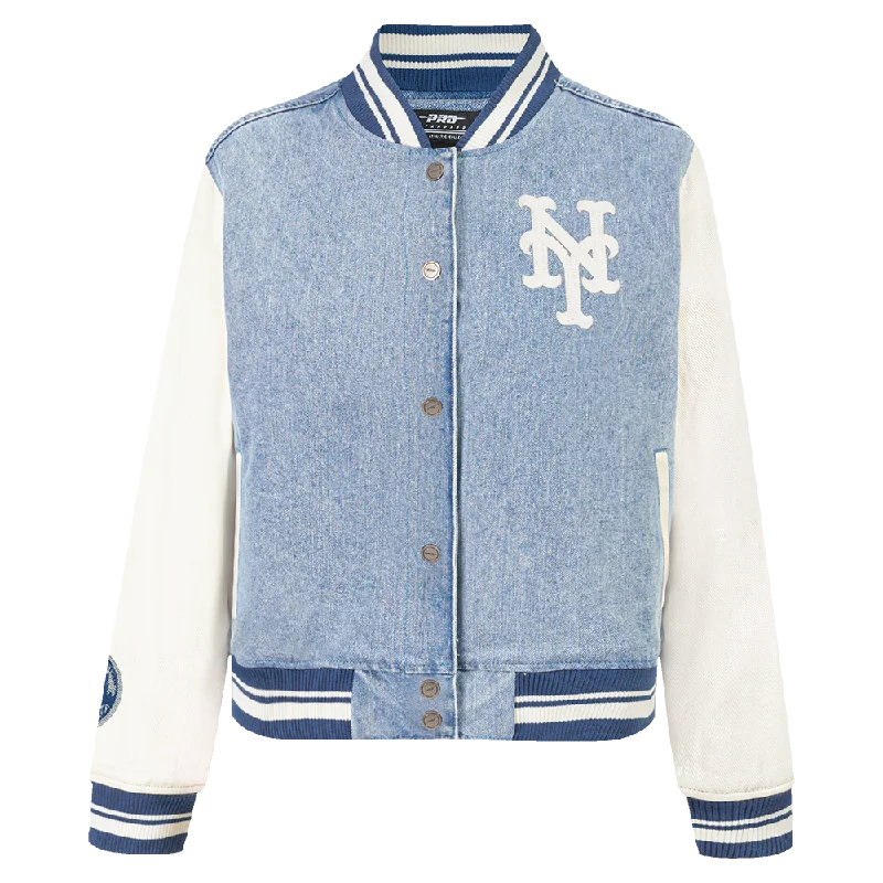 MLB NEW YORK METS VARSITY BLUES WOMEN'S DENIM VARSITY JACKET (DENIM/LINEN)