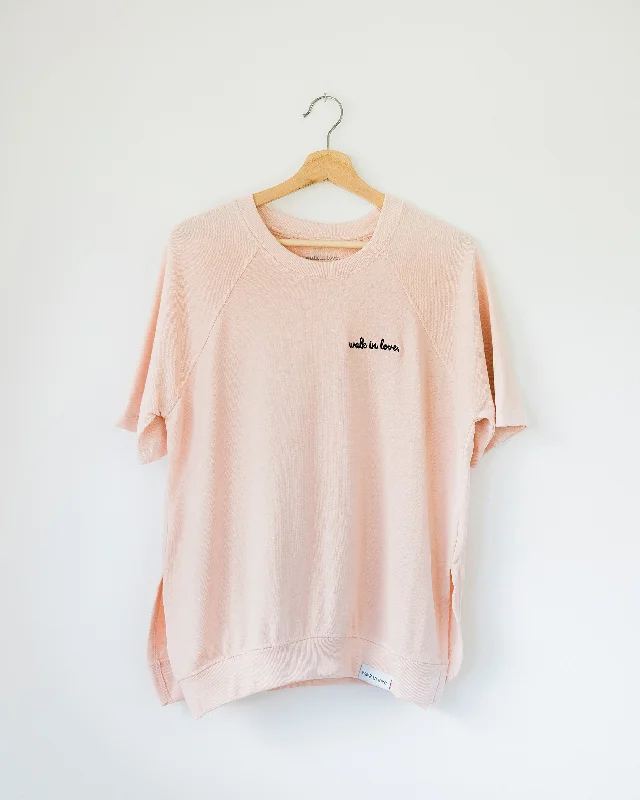 walk in love. Embroidered Pink Short Sleeve Pullover