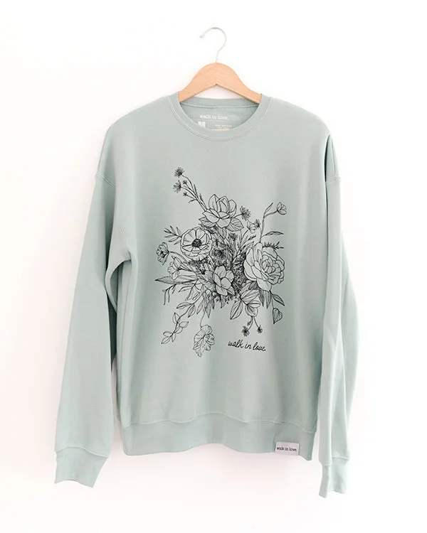 walk in love. Floral Dusty Blue Sweatshirt