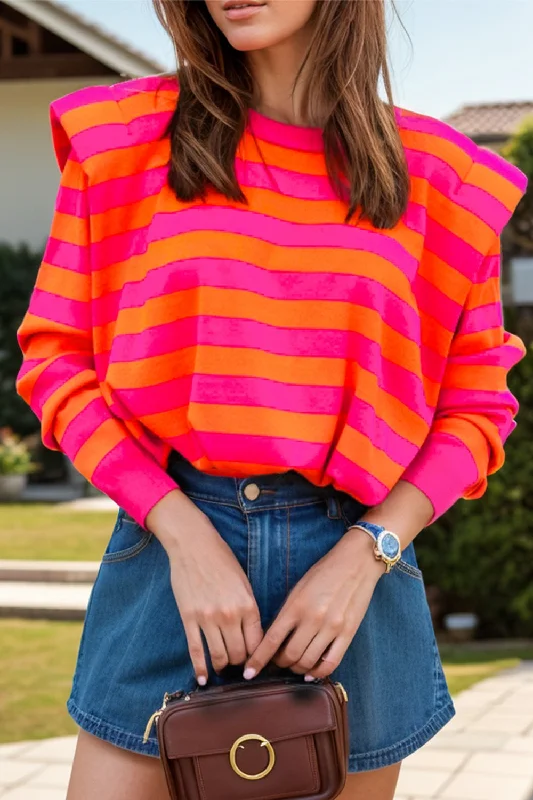 Hazel Blues® |  Striped Round Neck Long Sleeve Knit Top