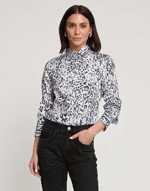 Hinson Wu Diane Long Sleeve Snow Leopard Sateen Print