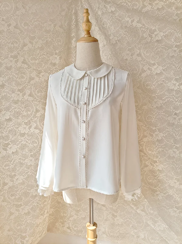 Youlan Lane~Elegant Lolita Chiffon White Long Sleeve Blouse