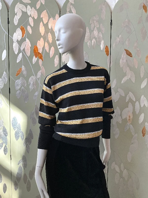 Vintage 1970s Black and Gold Stripe Long Sleeve Knit Top