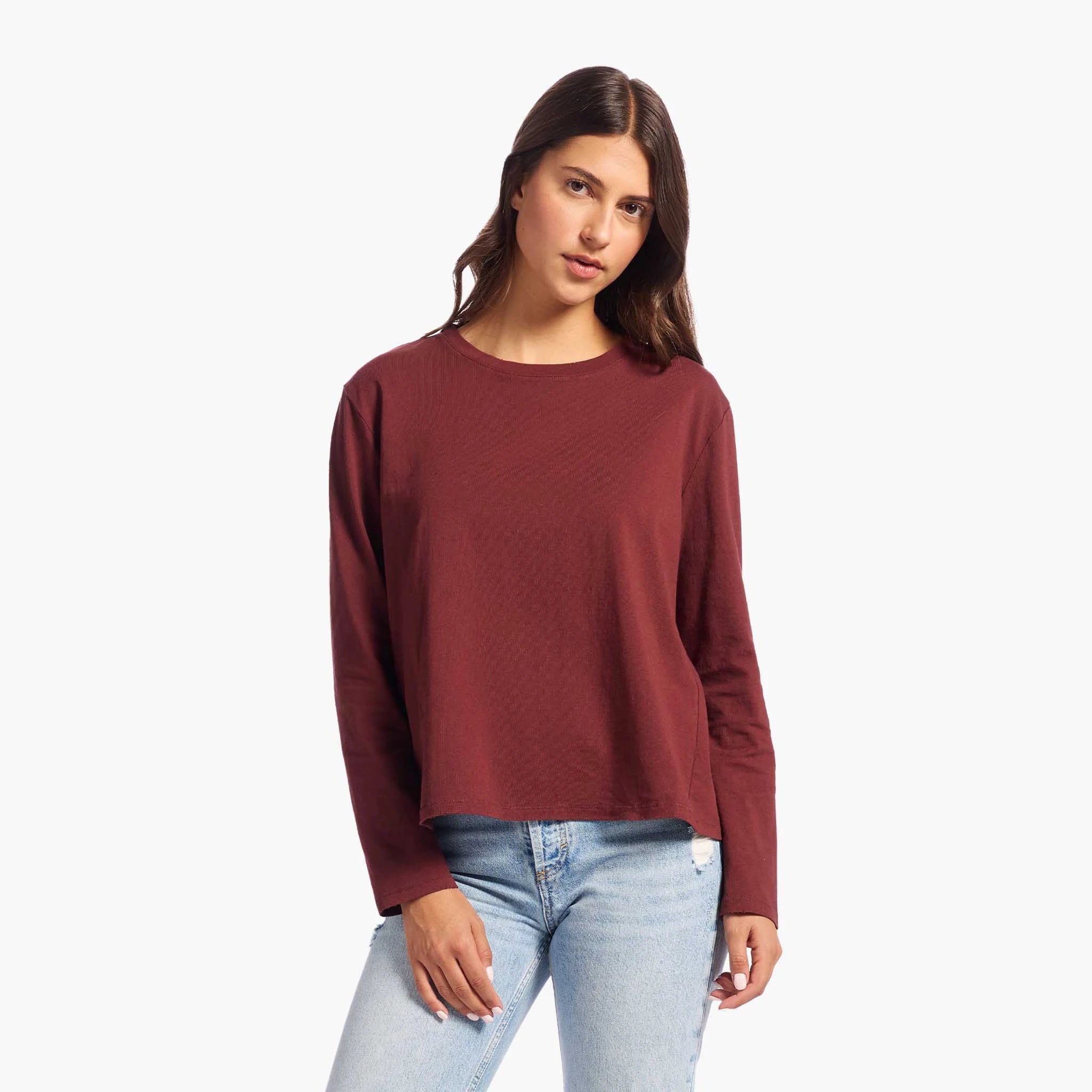 Vintage Cotton Long Sleeve Everyday T-Shirt | Black Cherry