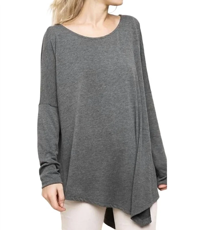 Asymmetric Long Sleeve Top In Charcoal