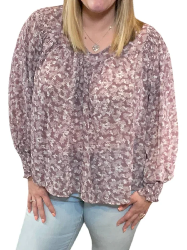 Floral Smocked Long Sleeve Top In Purple