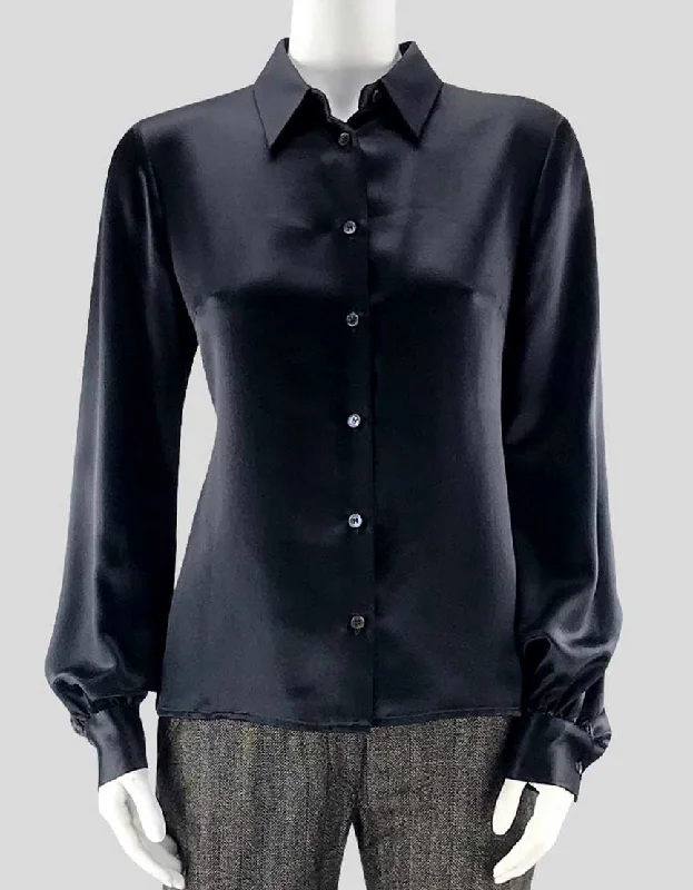 Michael Kors Women's Black Long Sleeve Button Down Silk Blouse With Single Button Cuffs 100 Silk Size 8 US