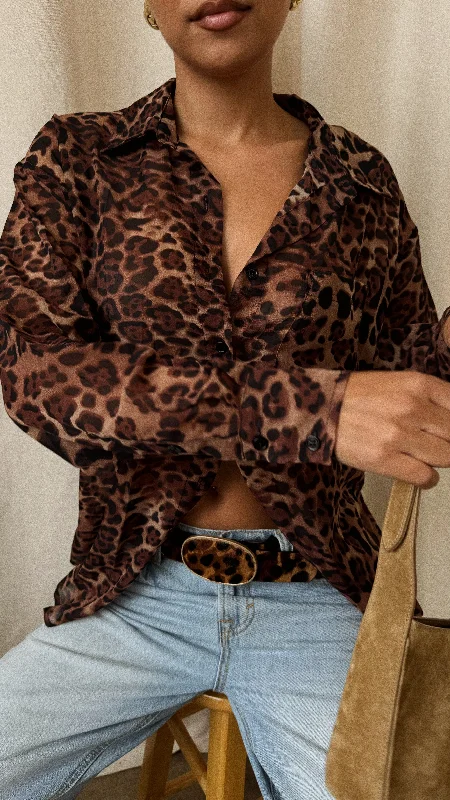 Kallie Long Sleeve Top - Leopard