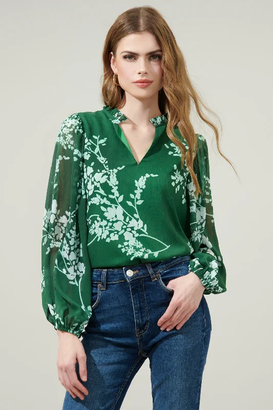 Monterey Floral Hathaway Split Neck Long Sleeve Blouse