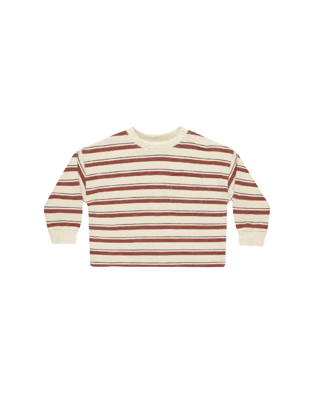 The Relaxed Long Sleeve Tee by Rylee + Cru - Brick Stripe - BABY