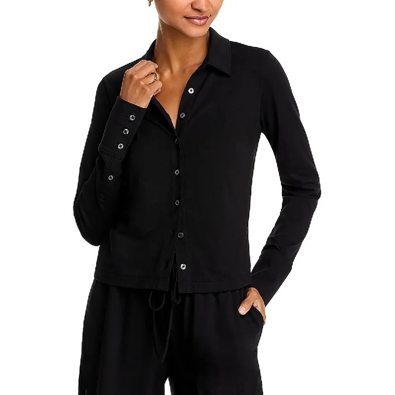 Womens Pima Cotton Blend Long Sleeve Button-Down Top