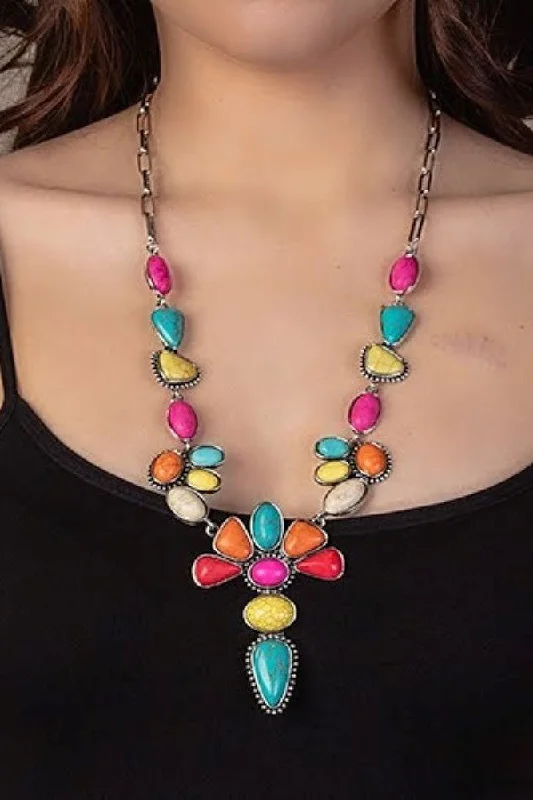 Emma Silver Chain Necklace With Bright Colored Squash Pendant Set