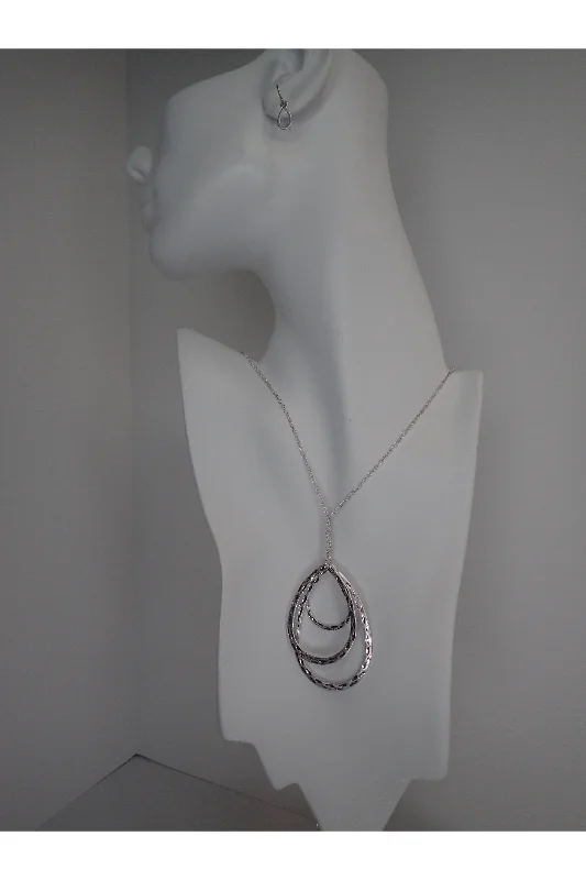 Emma Silver Necklace Set With Three Teardrops Set